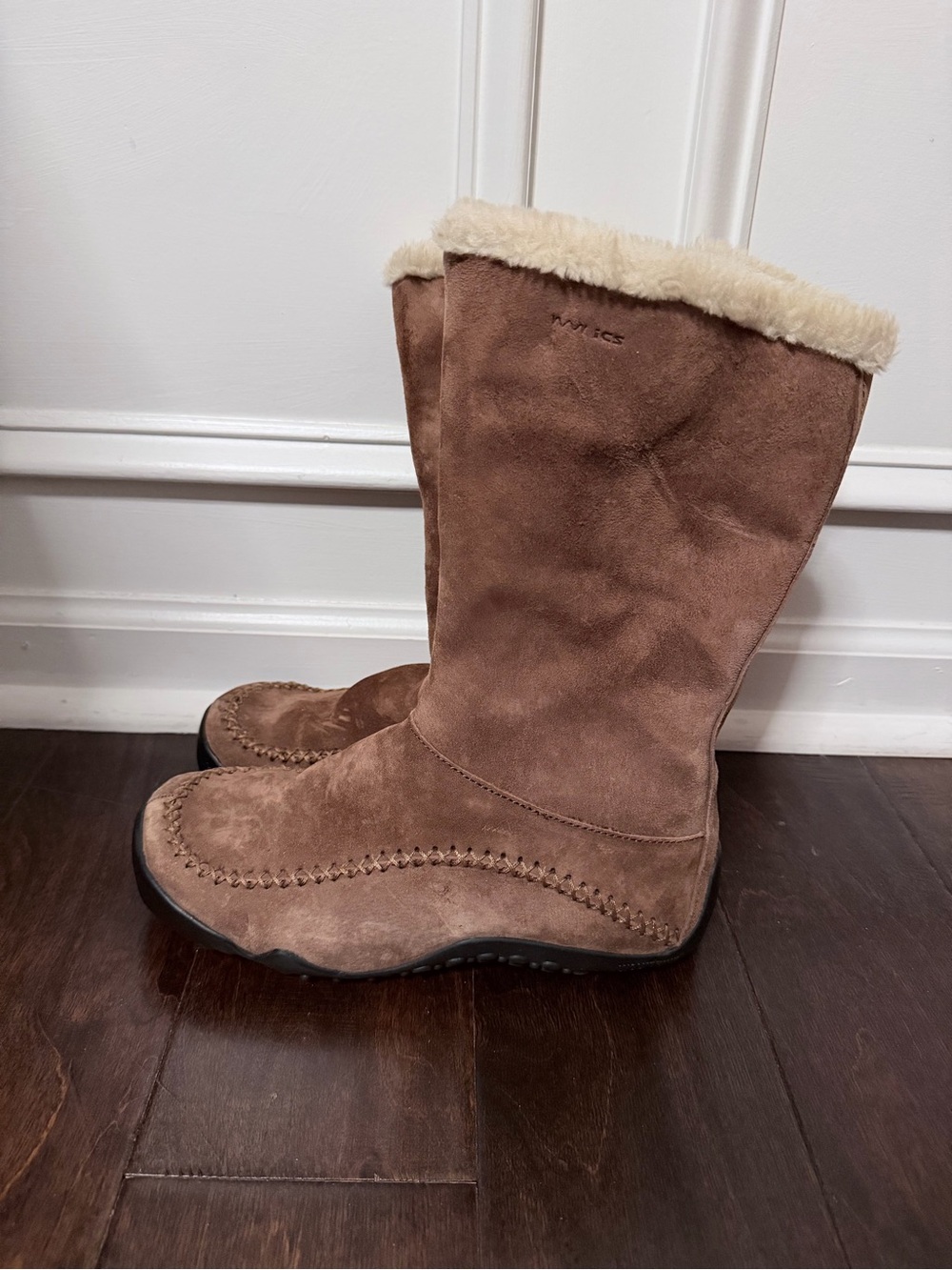 Wolverine ICS faux Suede Leather Boots Hiking Sherpa Lined Zip Up Brown 8.5